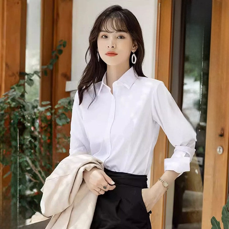 Professional White Shirt Women Office Lady Slim Fit Formal Blouse Woman Daily Commuter Simple Versatile Square Collar Base Shirt