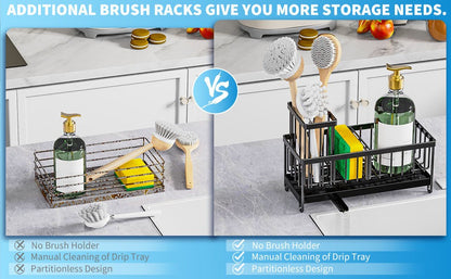 Sponge Holder for Kitchen Sink, Sink Caddy with High Brush Holder, Kitchen Sink Organizer