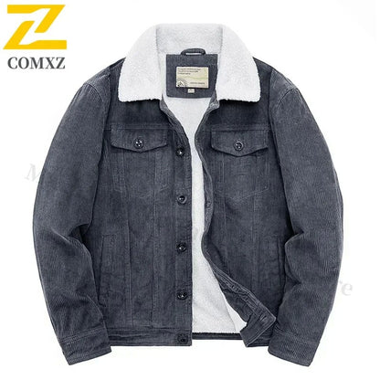 Male Cotton Jackets Padded Warm Loose Parka Coat Corduroy Short Jacket Man Solid Fur Collar Windbreaker Winter Men Fleece Jacket
