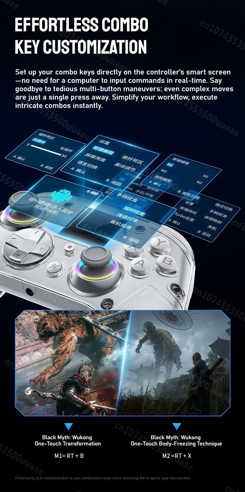 GUSGU G7 1.44-inch Smart Screen Wireless Controller 3 Modes for Switch PS4 IOS Android TV PC Tesla Gamepad, Same Product for X01