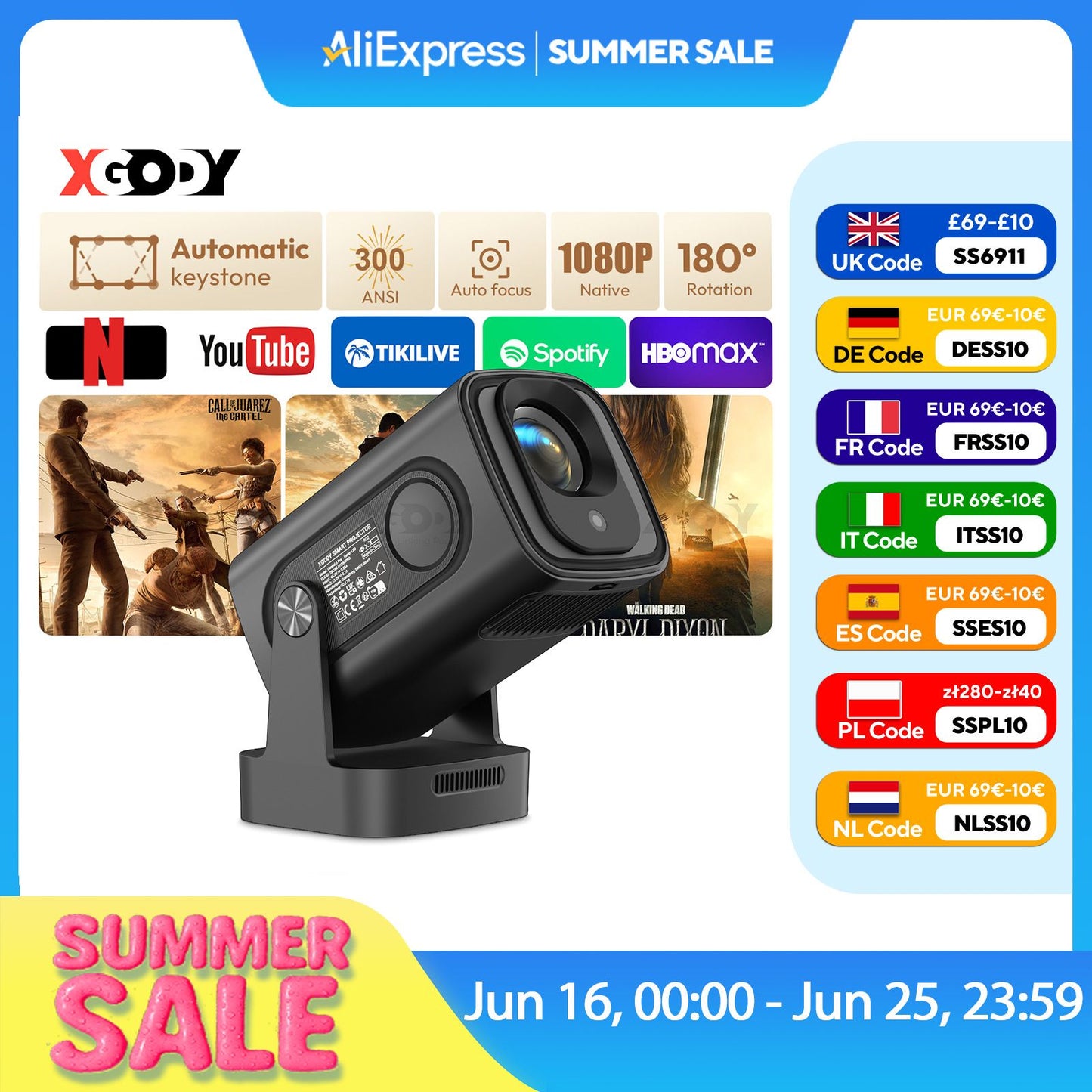 Projetor XGODY 4K HD 300ANSI Cinema Bluetooth WiFi 1080P Android Home Theater Inteligente