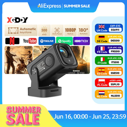 Projetor XGODY 4K HD 300ANSI Cinema Bluetooth WiFi 1080P Android Home Theater Inteligente