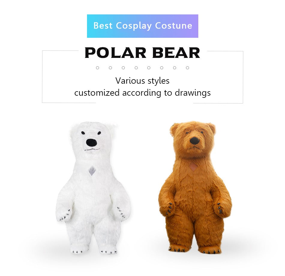 US stock Inflatable Polar Bear Costume Mascot for Advertising Christmas Halloween Adult Fursuit Panda Gorilla Carnival Suit