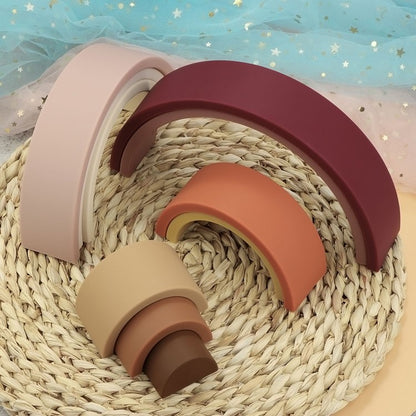 10Pcs/Set Baby Silicone Building Block BPA Free Rainbow Soft Block 3D Educational Montessori Stacking Toys Baby Teether Gift