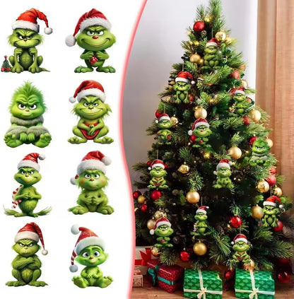 12pcs Whimsical Green Christmas Tree Ornaments - Acrylic Wooden Hanging Decorations For Holiday & Thanksgiving Home Decor
