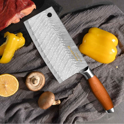Conjunto de 3 Facas Profissionais de Cozinha Japonesa - Faca do Chef, Faca Multiuso, Cutelo de Carne, Faca para Desossar, Padrão de Aço Damasco