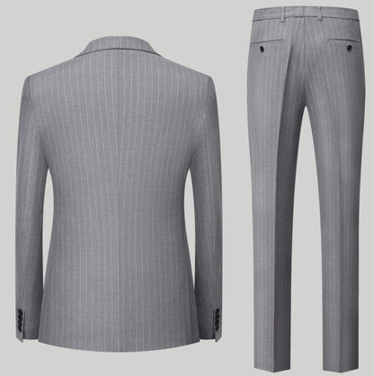 Blue Pinstripe Men's Double-breasted Suit Two-piece, Wedding/Party/Business Dress Jacket and Pants, Red Gray Male Sets M-4XL 5XL