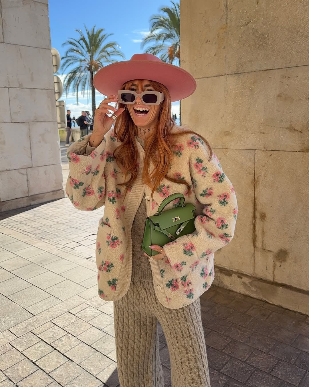 Casual Printed Short Fleece Jacket Women Fashion Round Neck Single Breasted Pocket Loose Jackets Lady Daily Commute Office Coat