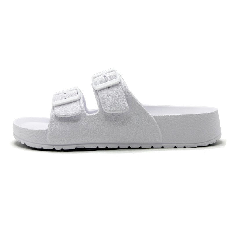 Litfun Women Summer New Sandals Fashion Double Buckle Outdoor Non-slip Beach Shoes Soft EVA Sandals Couple Casual House Slides