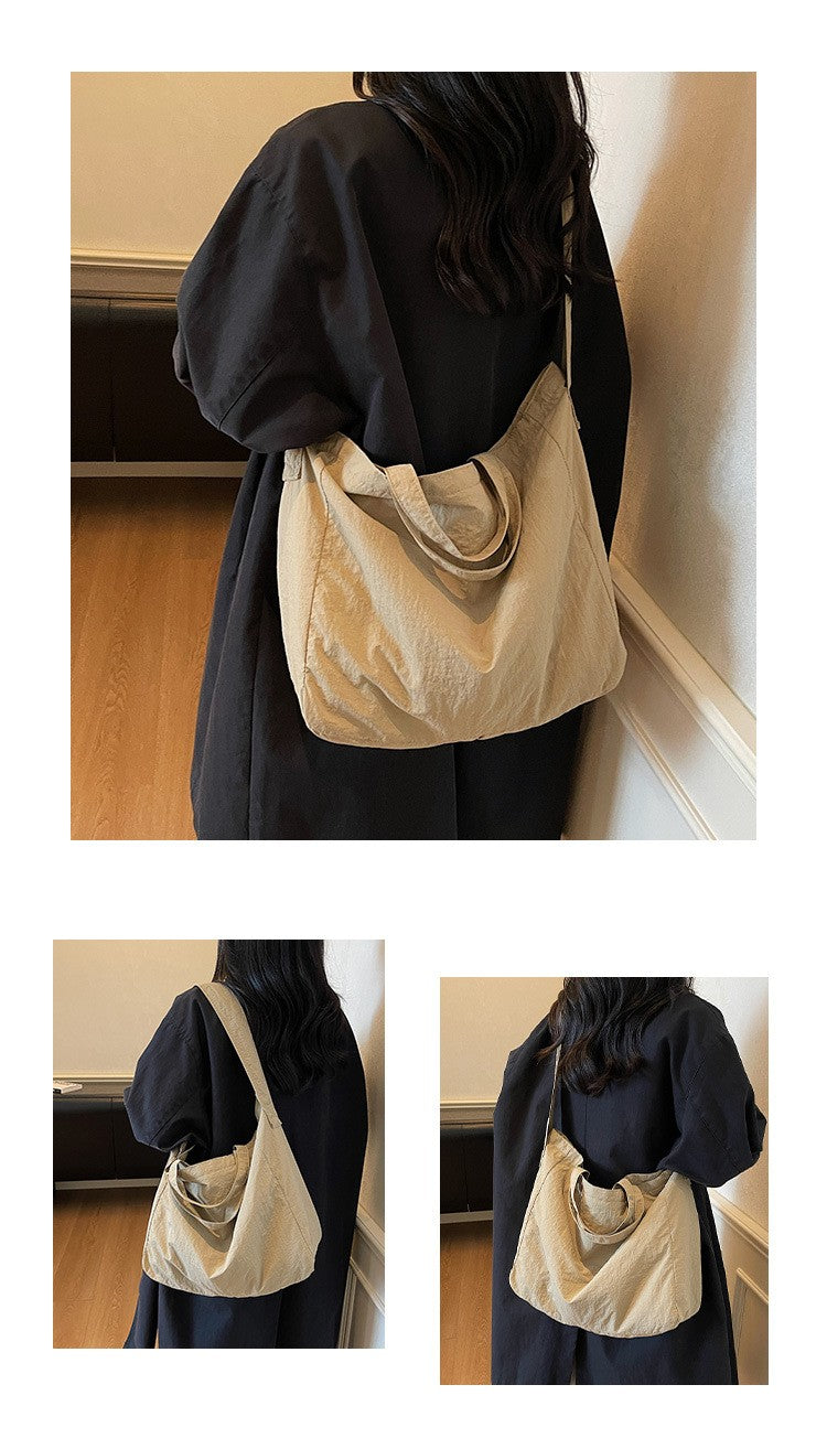 Lazy Style Nylon Crossbody Shoulder Bag Women Casual Large Capacity Bucket Tote Bag Lightweight Japan Style Simple Handbag