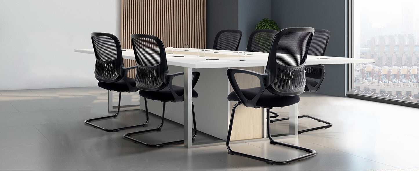 JHK Ergonomic Office Chair No Wheels with Comfy Armrest and Mesh Lumbar Support Back Basket Design for Guest Reception