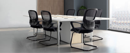 JHK Ergonomic Office Chair No Wheels with Comfy Armrest and Mesh Lumbar Support Back Basket Design for Guest Reception