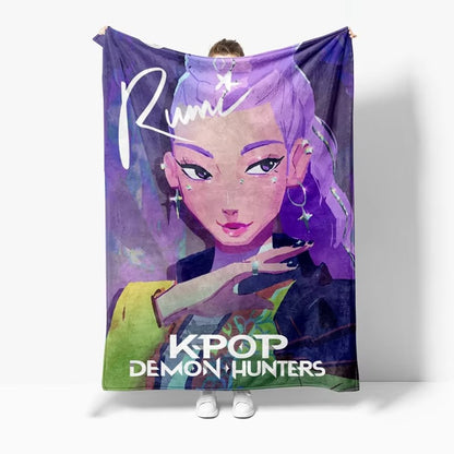 Cobertor Demon Hunter Impresso, Anime Quente Kpop Design Huntrix Manta de Flanela Quente para Cama, Sofá, Colcha, Presentes de Aniversário