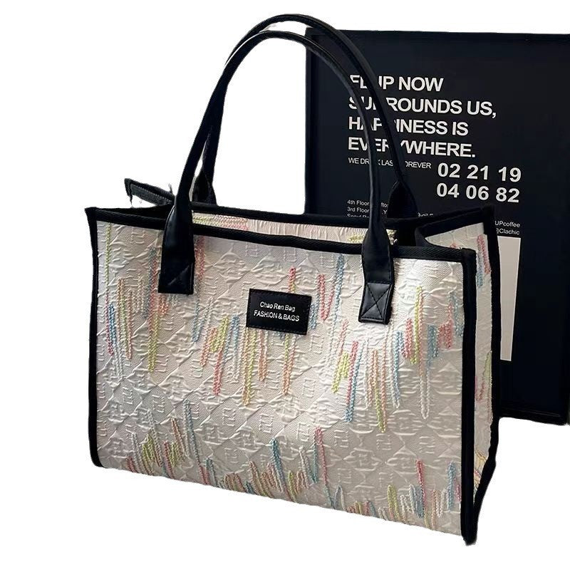 Large Capacity Canvas Bag Versatile Bag Women's Fashion Portable Shoulder Commuter Tote Bag Ethnic Style