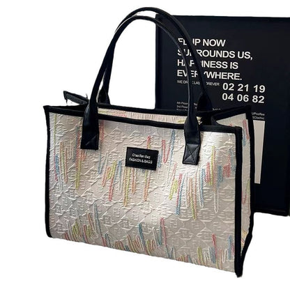 Large Capacity Canvas Bag Versatile Bag Women's Fashion Portable Shoulder Commuter Tote Bag Ethnic Style