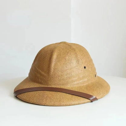 Chapéu de palha de verão masculino RUHAO, chapéu de sol, chapéu de sol, chapéu de balde de remo para pai, chapéu de minerador de selva safari, boné britânico de soldado britânico, boné de exército