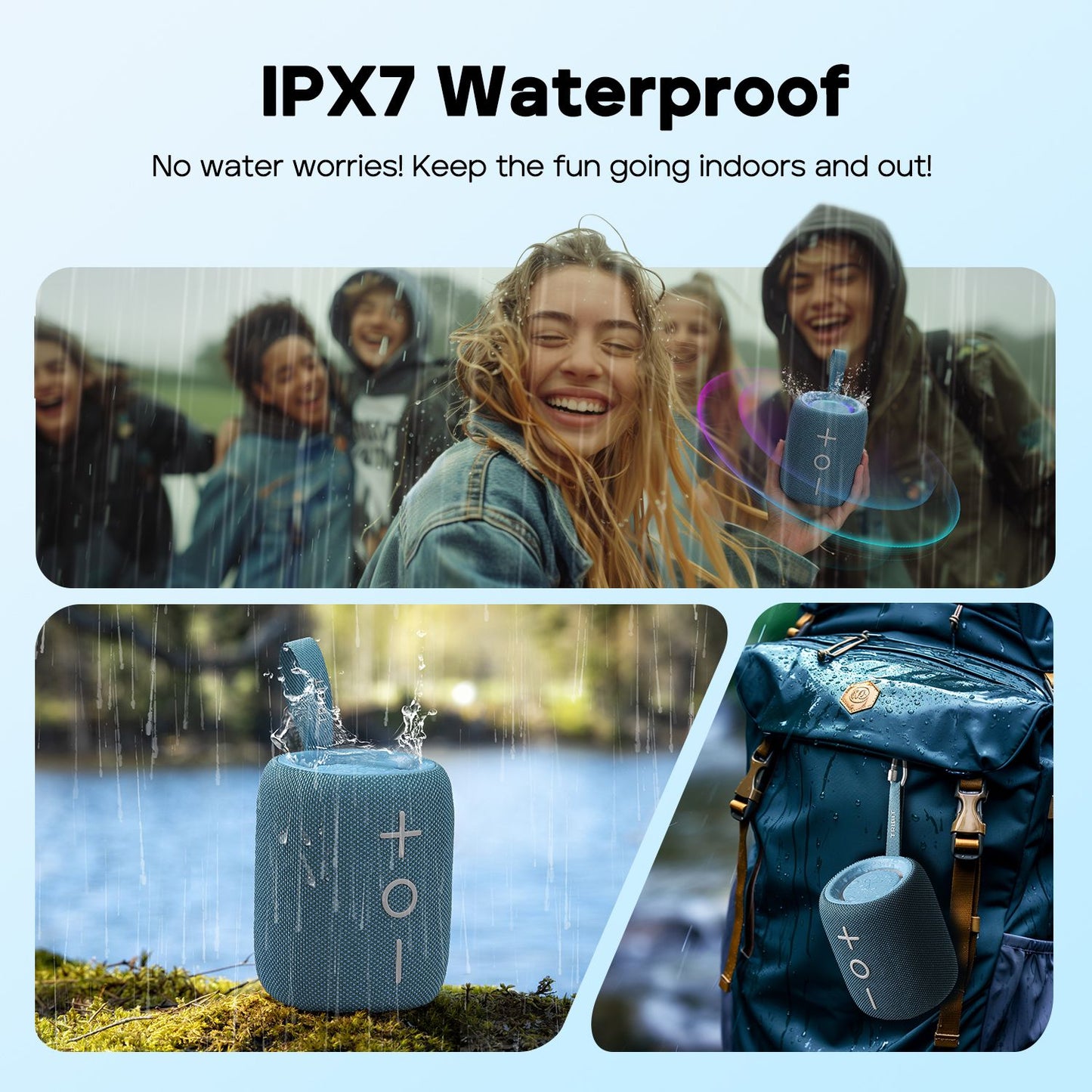 Alto-falante Bluetooth TRIBIT StormBox Mini, 12W Som 360° com XBass, LEDs, 12 Horas de reprodução, IPX7 à prova d'água, Para Caminhada/Ar Livre