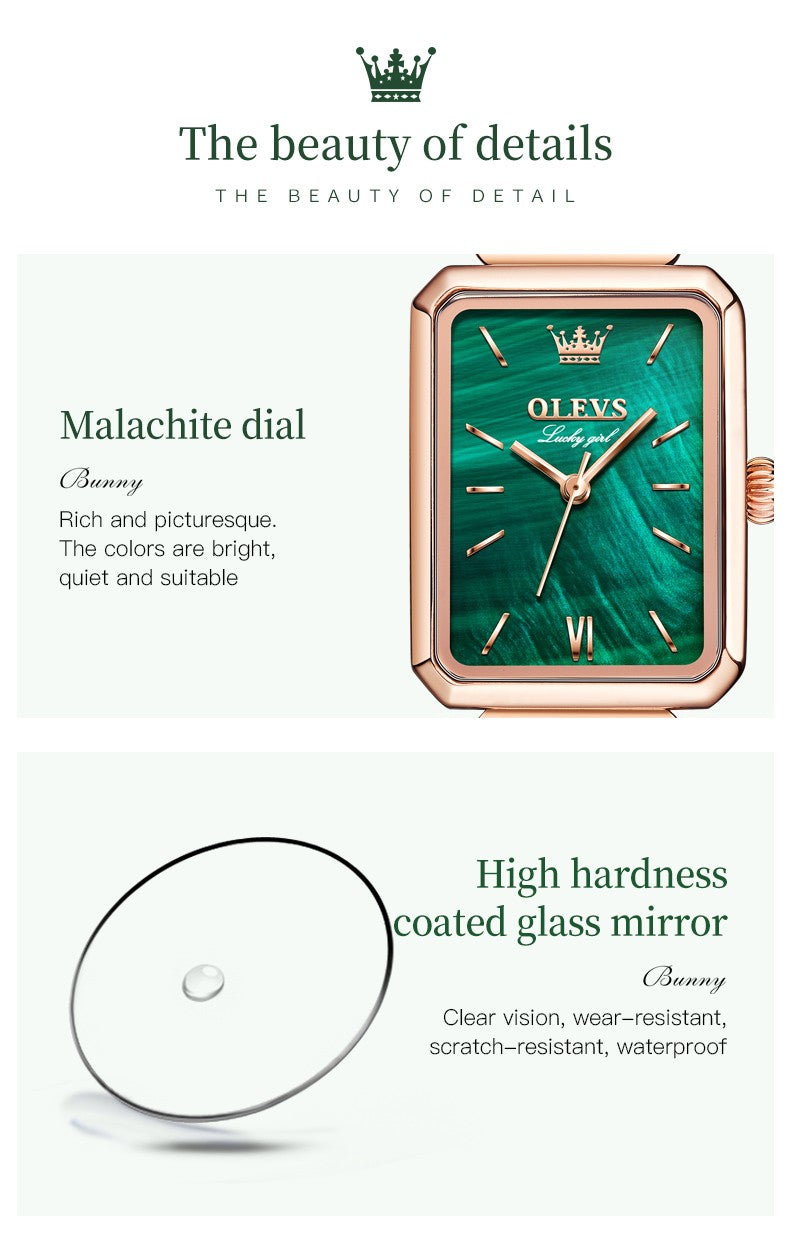 OLEVS 6624 Original Women Watch Luxury Top Green Square Waterproof Clock Fashion Elegant Brand Women Quartz Watch Reloj Mujer