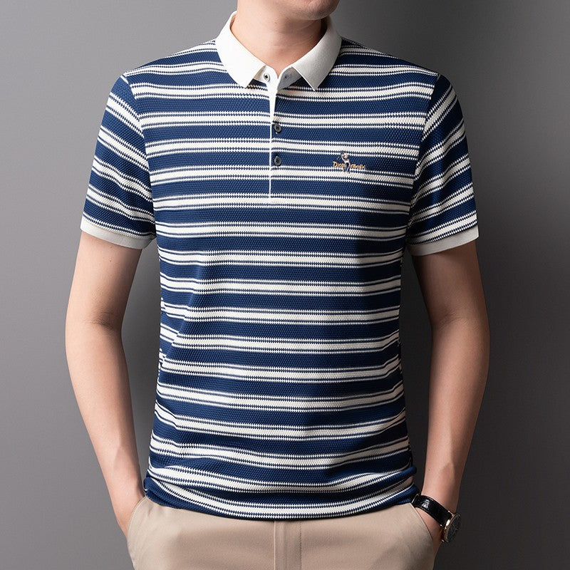 2025 Brand Collar Thin Top Men's Summer Business Casual Fashion Striped Short Sleeved Polo Shirt Breathable T-shirt