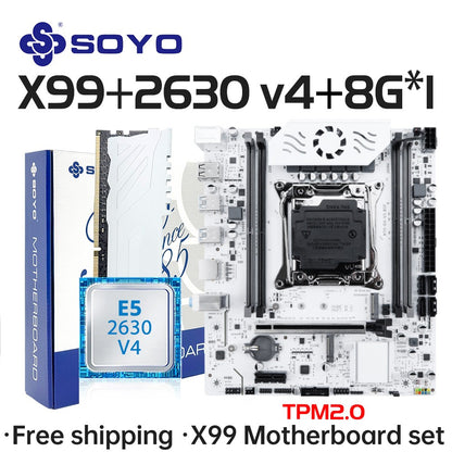 Conjunto Placa-mãe Gamer SOYO X99 C612chip com CPU Intel Xeon E5 2630 V4 DDR4 8G*1 2133MHz RAM Componentes de computador Placa principal TPM2