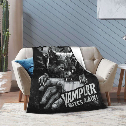 Funny Vampurr Vampire Cat Bites Again Flannel Blankets Halloween Awesome Throw Blanket for Quilt 200x150cm Soft