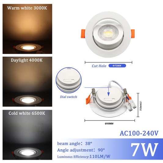 1-10pcs LED Change color 3 CCT 3000K 4000K 6000K LED Ceiling Spotlight embedded light 7W AC 110V 220V Adjust 90° lighting Spot