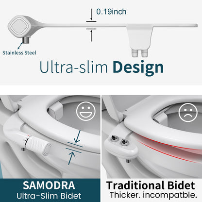 SAMODRA Bidet Acoplável Não Elétrico para Vaso Sanitário, Bico Duplo, Pressão da Água Ajustável com Entrada de Latão