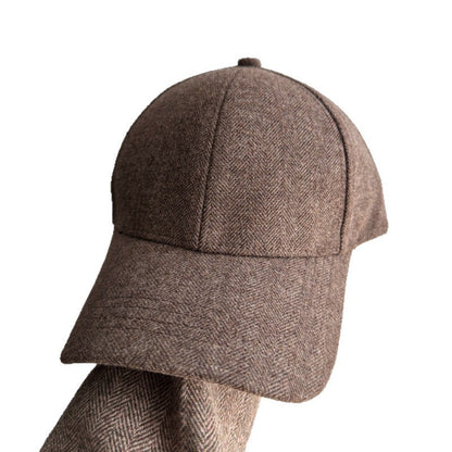 Stylish Wool Herringbone Baseball Cap for Men & Women, Thick Hard Top, Small Face
