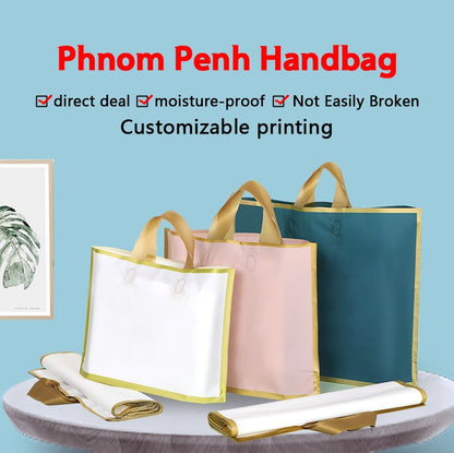 50pcs custom logo gold edge frosted shopping bags plastic gift bags clothing packaging bags design printed monochrome logo