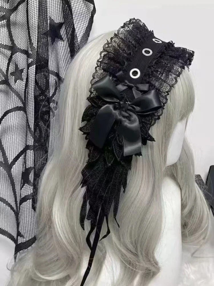 Women Japanese Lolita Kawaii Cute Headband Gothic Kawaii Lace Patchwork Hair Band Bow Wing ?y2k Aesthetic Cosplay Accessories