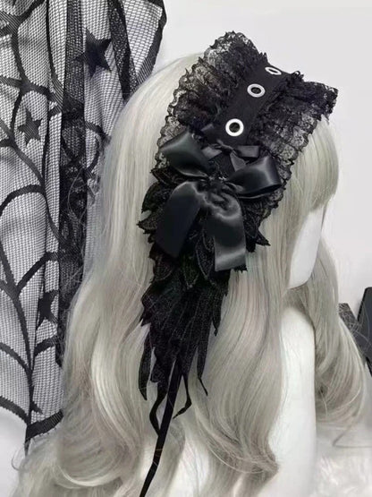 Women Japanese Lolita Kawaii Cute Headband Gothic Kawaii Lace Patchwork Hair Band Bow Wing ?y2k Aesthetic Cosplay Accessories