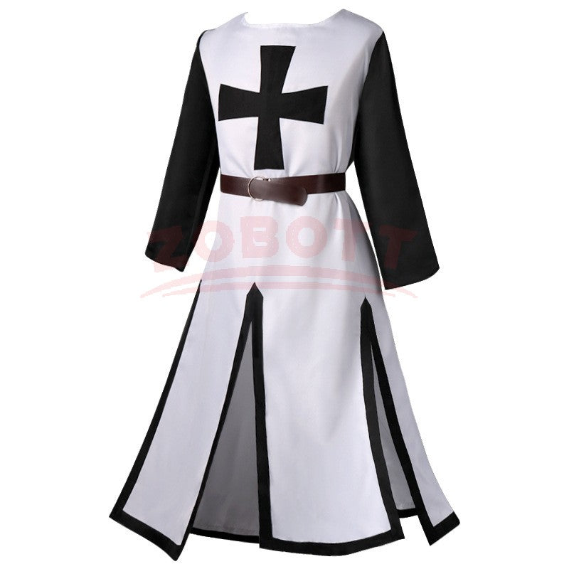 Men's Medieval Templar Knight Surcoat Set Renaissance Warrior Tunic Cloak with Belt Halloween Cosplay Outfit