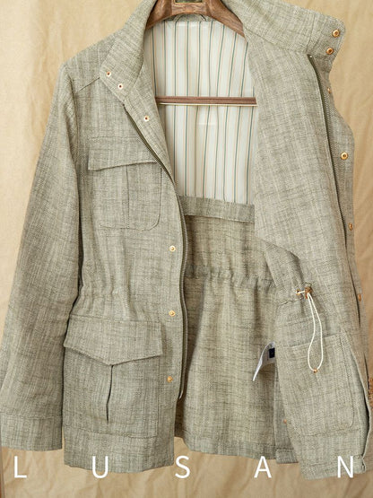 Cotton and Linen Vertical Collar Tight Waist M65 Hunting Jacket Retro All-match Spring and Summer Lightweight Casual Jacket