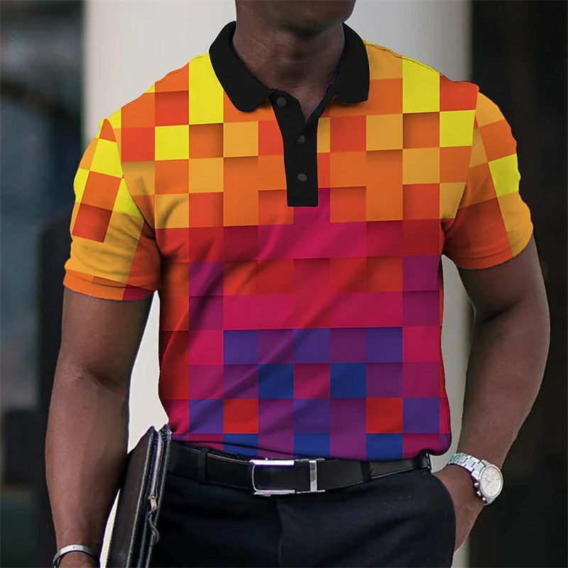 Polo shirt fashion men gradient line summer short sleeved casual daily collar top striped men's clothing top