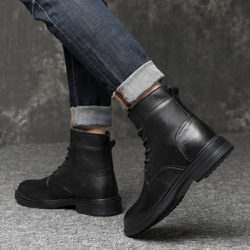 Men Winter Shoes Formal Dress Boots Black Motorcycle Boots Warm Oxford Ankle Men's Boots Genuine Leather High Quality Big Siz 50