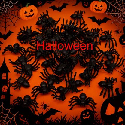 50Pcs Plastic Black Spider Trick Toys Halloween Haunted House Prop Decorations Christmas Children'S Day Gift 2025