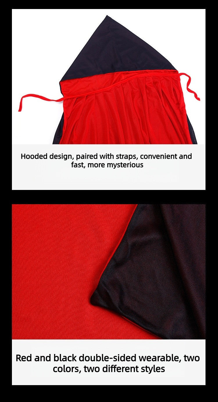 Halloween Women Men Clothes Cosplay Costume Adult Stand Collar Hooded Cape Black Red Reversible Cap Vampire Halloween Party