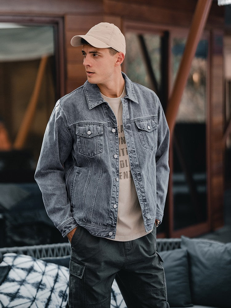 SIMWOOD 2025 Autumn New Oversize Denim Jackets Men 12oz Washed Classical Denim Coats