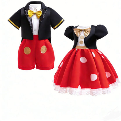 Cartoon Mouse Cosplay Costume Bow Tie Top+Short Sleeve Coat+Suspender Shorts for Halloween Carnival Birthday Outfits