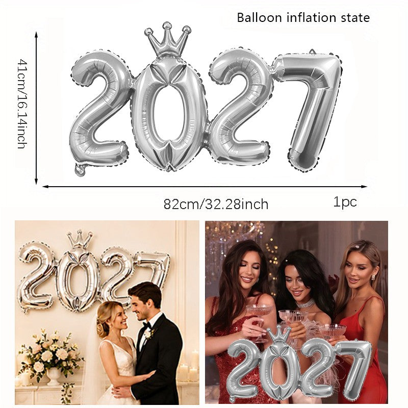 2027 Gold Crown Foil Number Balloons for 2027 New Year Christmas Eve Festival Party Supplies Graduation Decorations