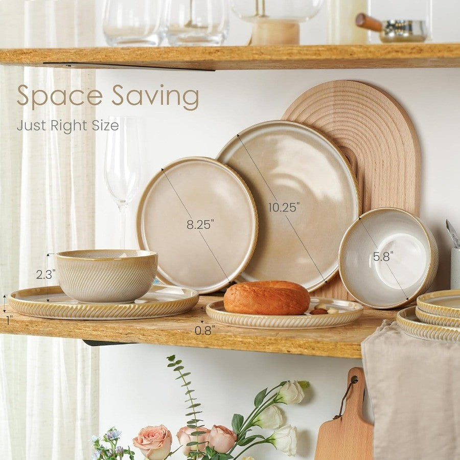 Stoneware Dinnerware Sets for 4 12Piece Scratch Resistant Plates and Bowls Set Dishwasher and Microwave Safe Ceramic Dishes Set