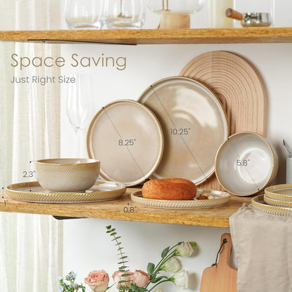 Stoneware Dinnerware Sets for 4 12Piece Scratch Resistant Plates and Bowls Set Dishwasher and Microwave Safe Ceramic Dishes Set