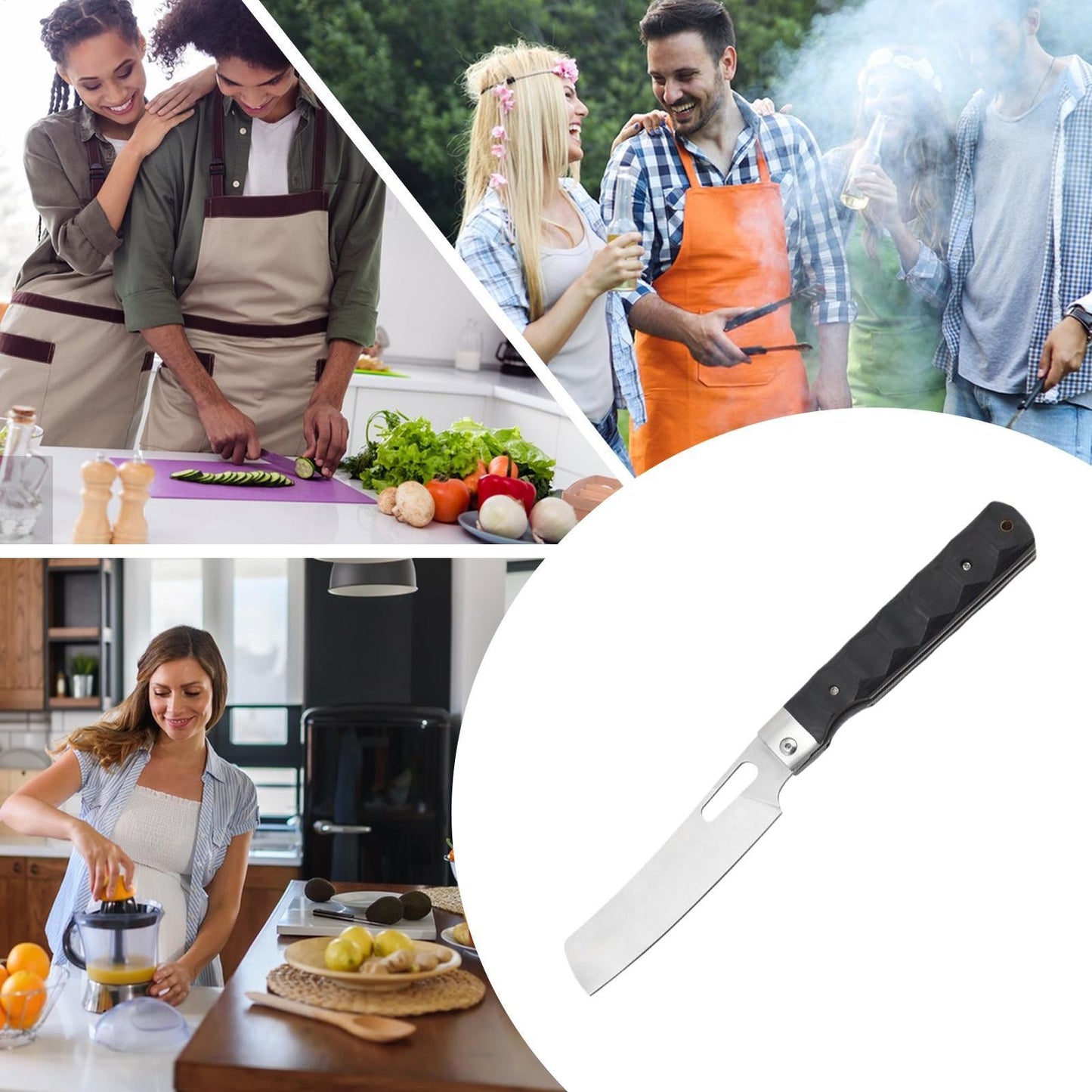 Facas de Cozinha Dobráveis em Aço Inoxidável Facas de Viagem com Cabo de Madeira Cutelo Ferramentas Profissionais para Cozinha Cozinhar Carne