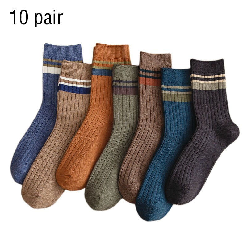 10 Pair Men's Striped Socks Spring Fashion Casual Socks High Quality Harajuku Retro Socks Man