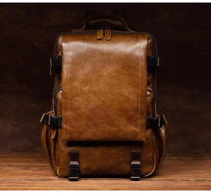 Retro cowhide backpack men and women trend outdoor travel bag leather business computer backpack large capacity