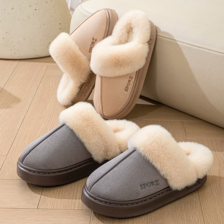Casual Fluffy Slippers Women House Winter Plush Designer Shoes Ladies Flats Home Warm Fashion Elegant Solid Platform Footwear