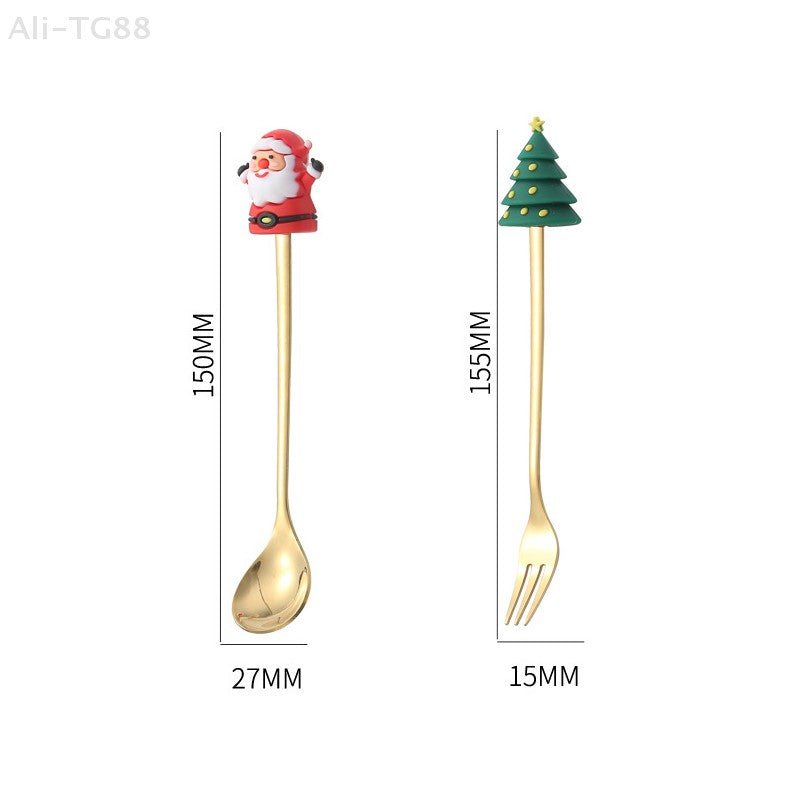 Stainless Steel Christmas Fork And Spoon Set with Gift Box for Coffee Tea Dessert Tableware
