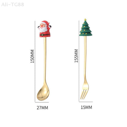 Stainless Steel Christmas Fork And Spoon Set with Gift Box for Coffee Tea Dessert Tableware