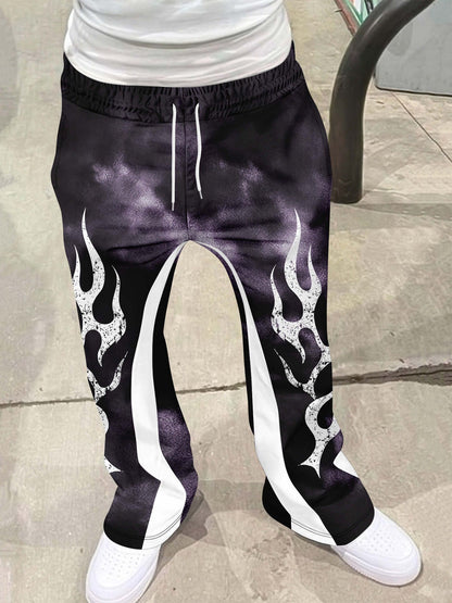 Calça Flare Y2k Masculina Solta Estampa 3D Calças Casuais Moletom Cintura Média Roupas Esportivas Femininas Streetwear Hip Hop Calças Vintage