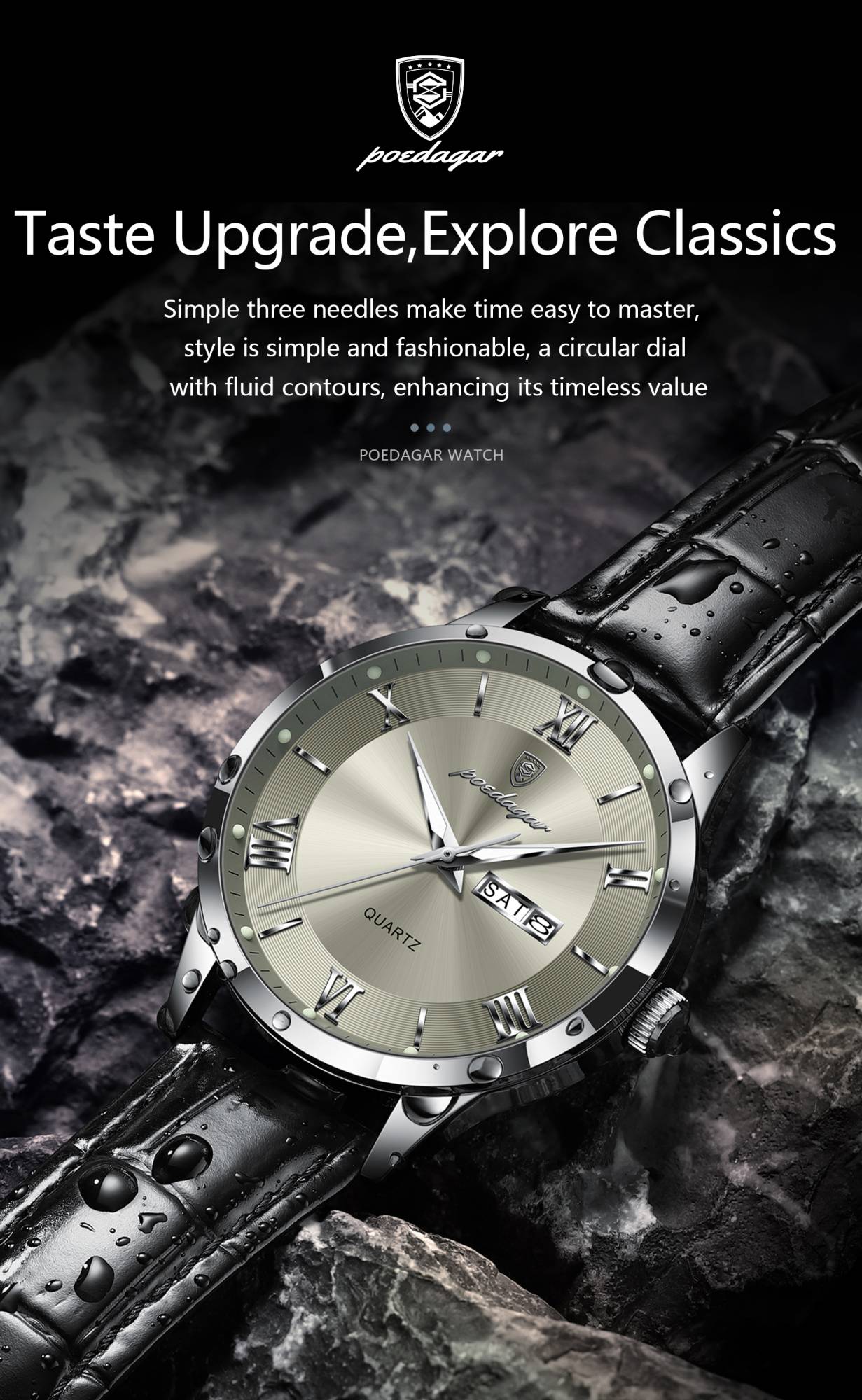 POEDAGAR Top Luxury Watch For Men Military Waterproof Luminous Date Week Man Wristwatch Leather Men's Quartz Watches Sport Reloj